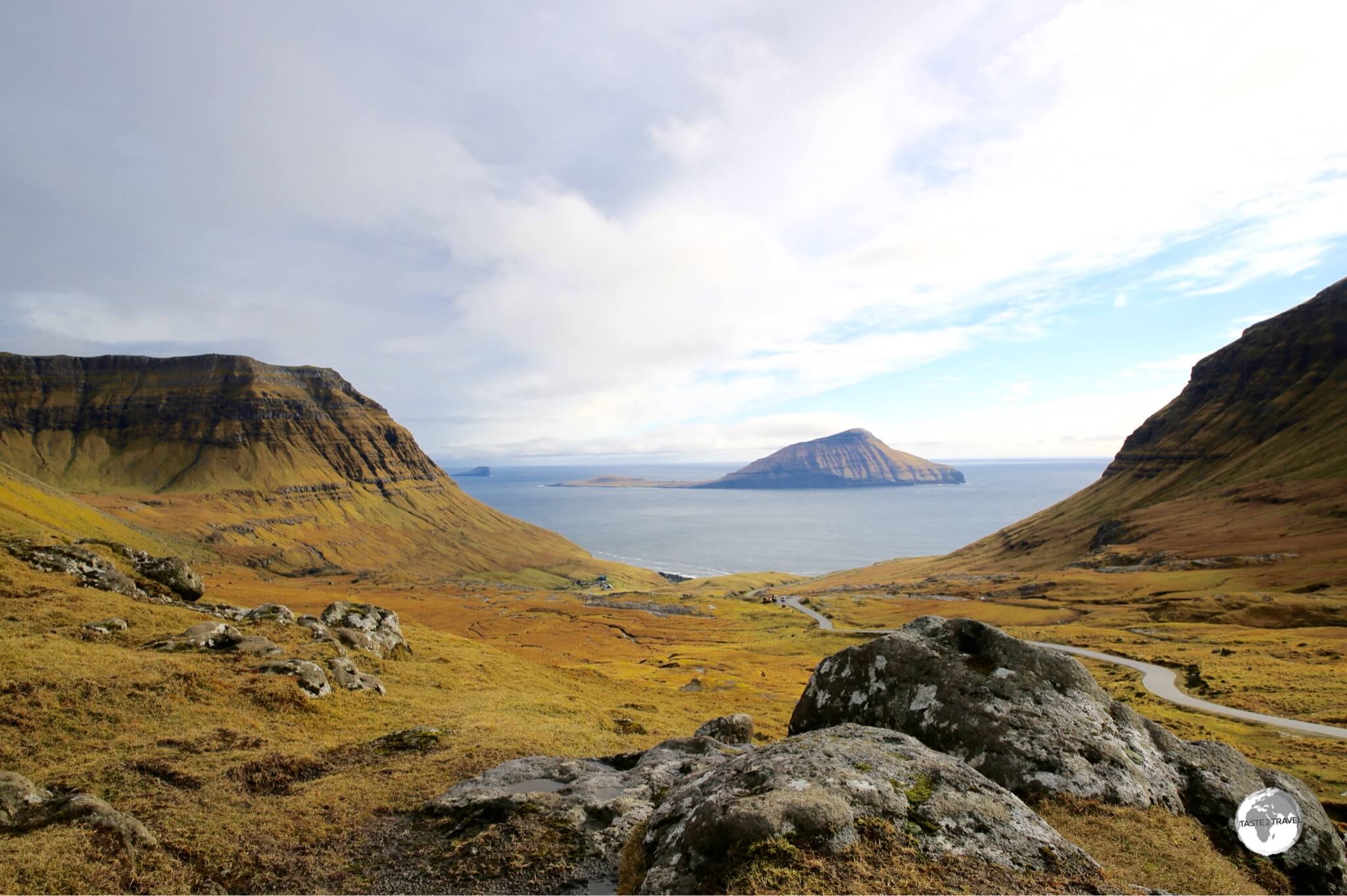 A view at the top of the steep road which descends into the tiny settlement of Norðradalur.