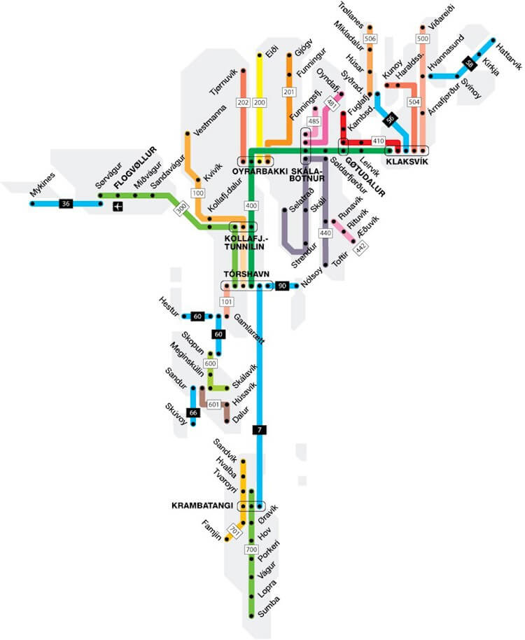 The SSL bus and ferry route map.<br /> <i>Source: http://www.ssl.fo/en/customer-service/travel-map/</i>