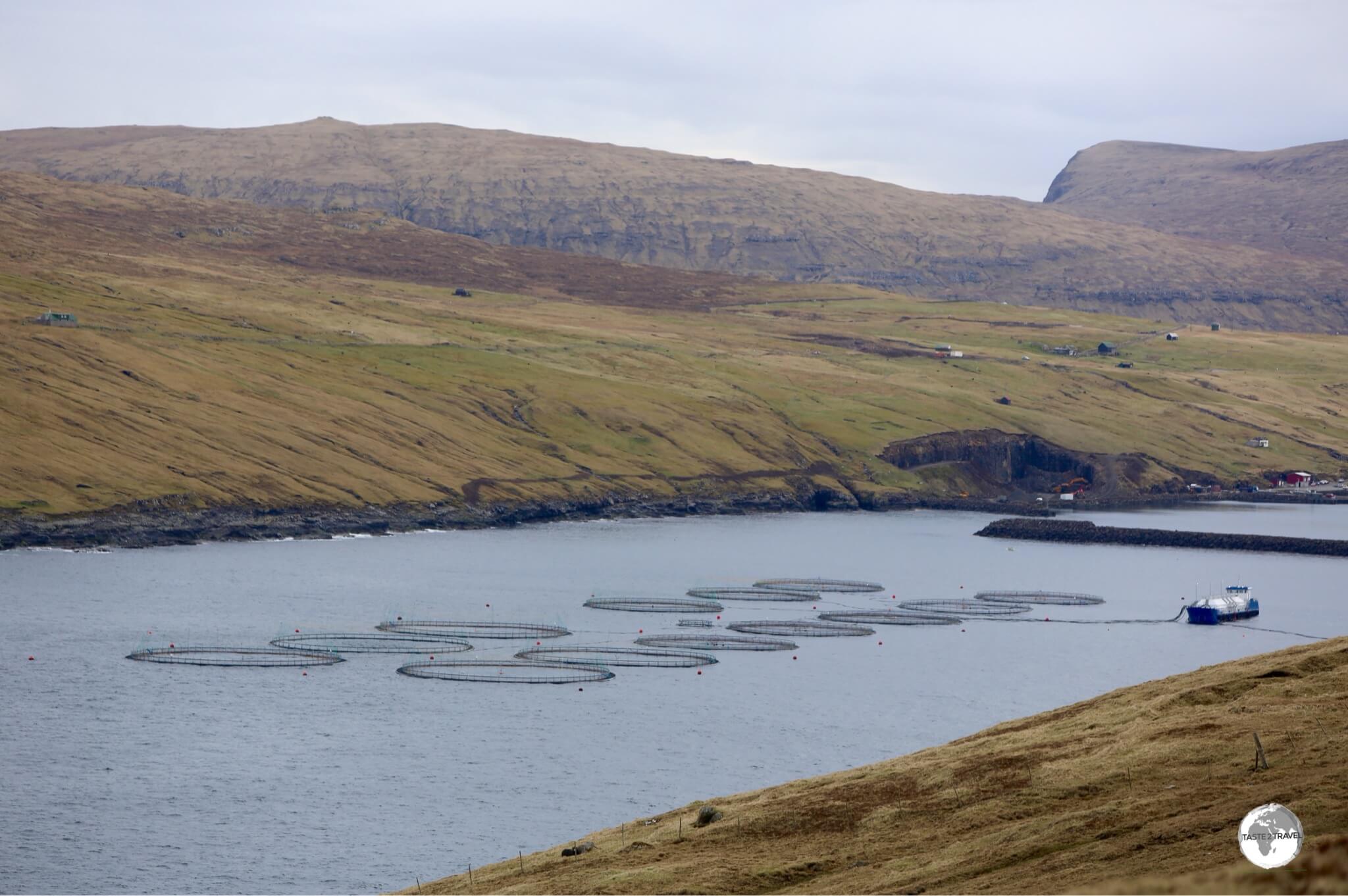 A view of yet another Salmon farm, near to the town of Sandavágur.