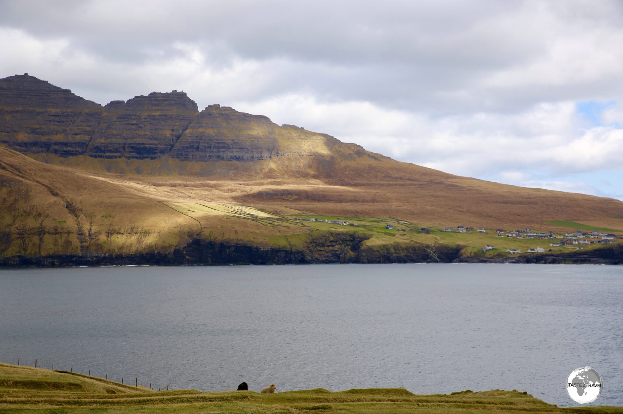 A view of the village of Viðareiði from neighbouring Bordoy Island.