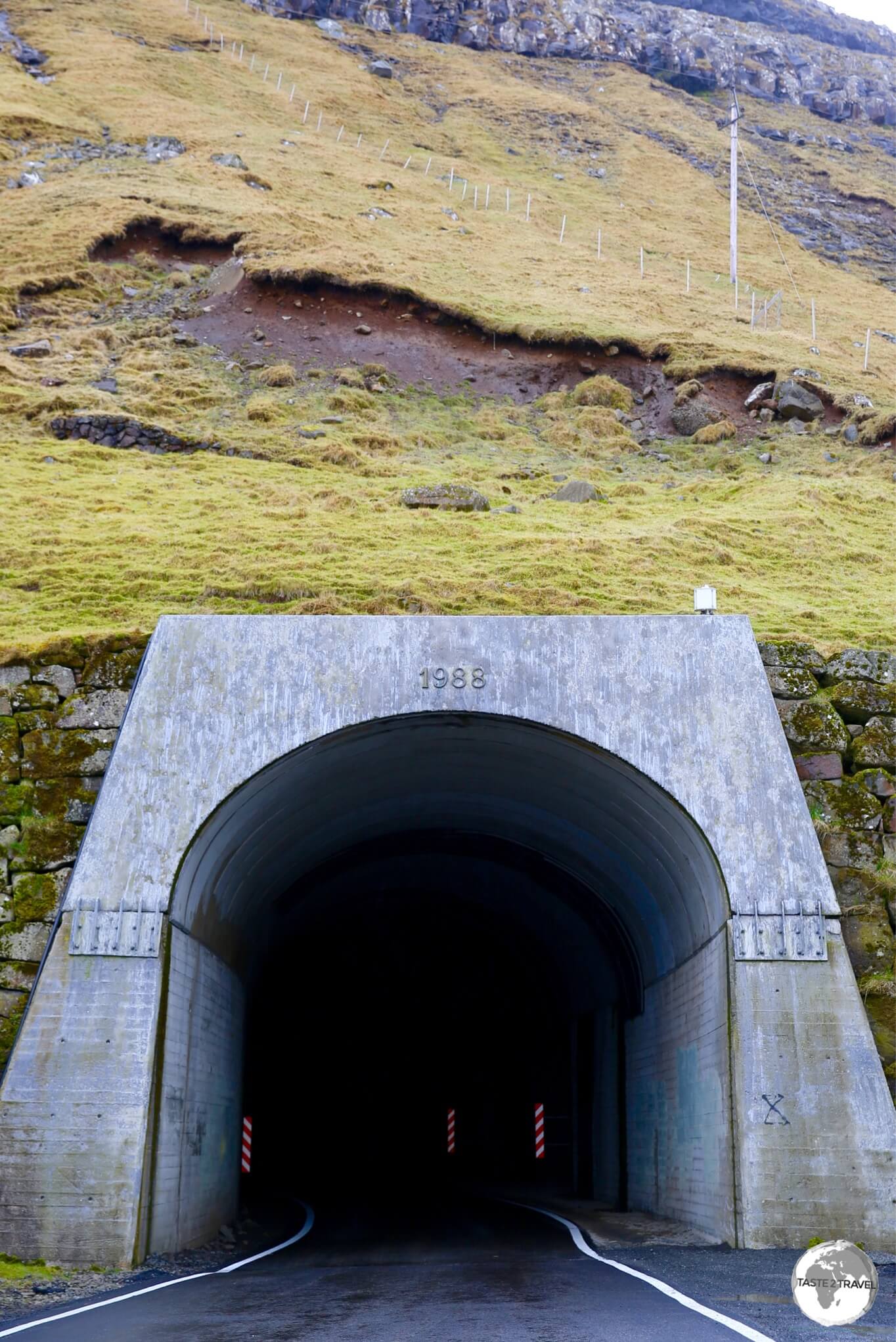 Entrance to the 3-km long Kunoyartunnilin which was completed in 1988, providing access to the previously isolated Kunoy village.