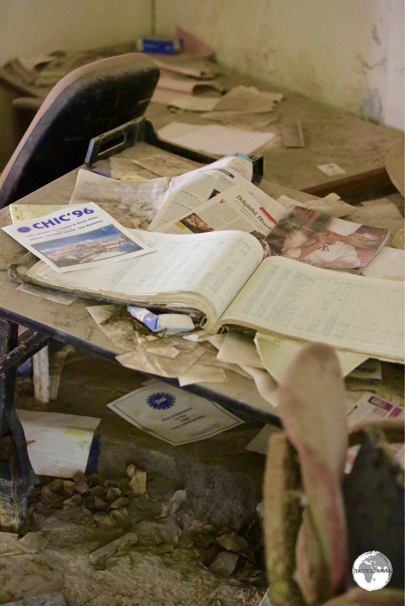 The abandoned office at the Montserrat Springs hotel.