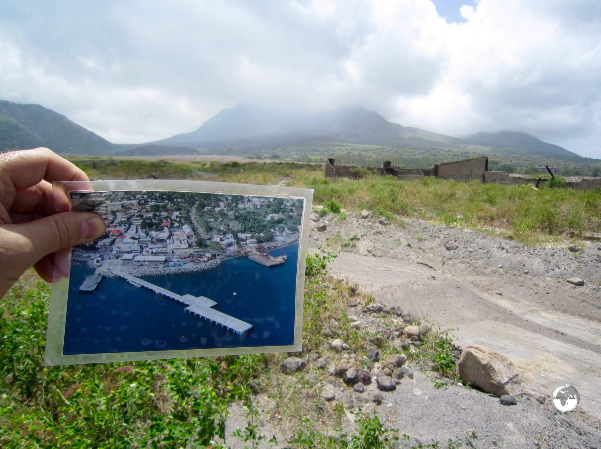 A photo of Plymouth in its heyday as the capital of Montserrat, before it was devastated by a pyroclastic flow.