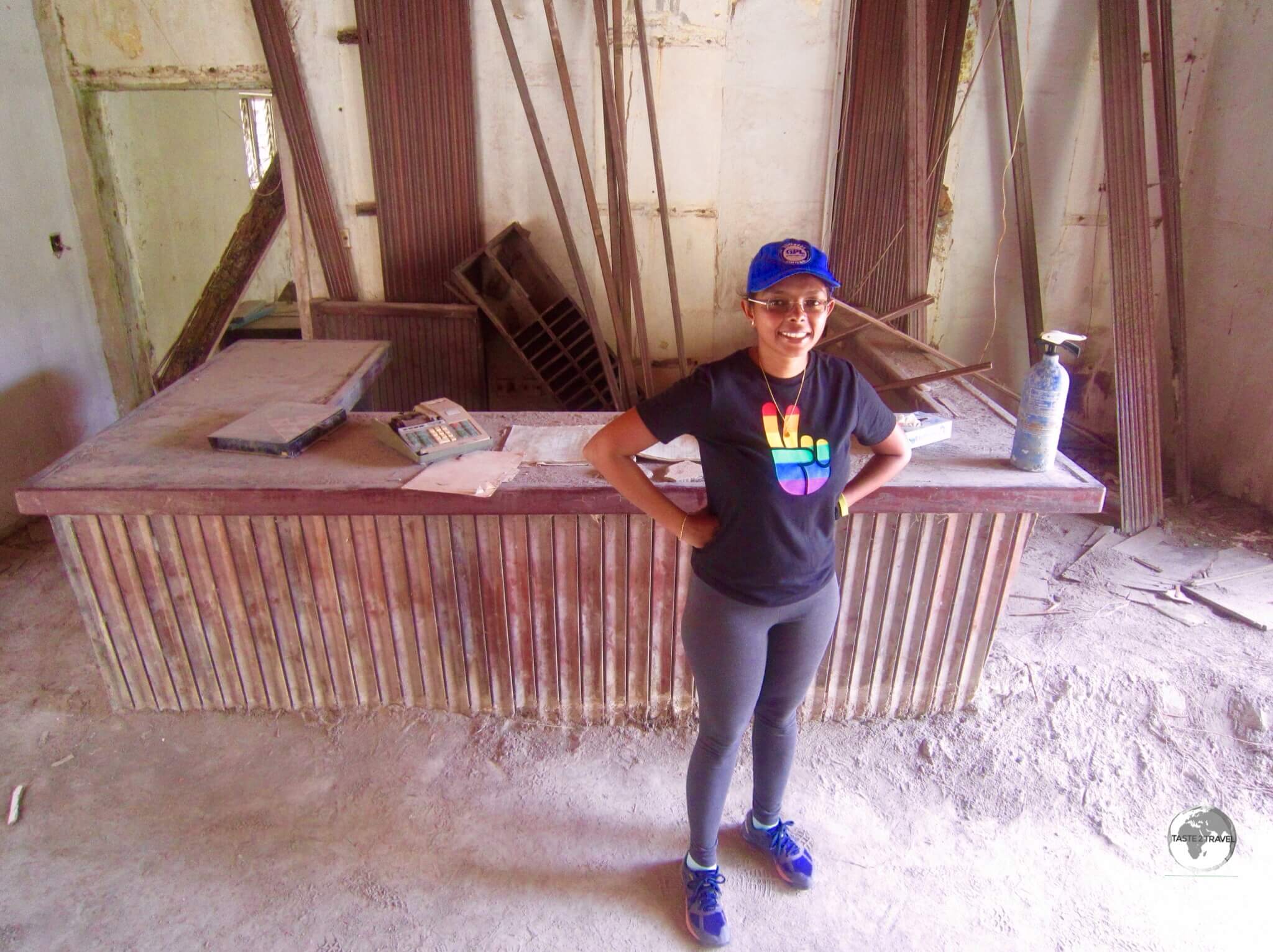 Valisha waiting a long time to check in at the Montserrat Springs hotel. 