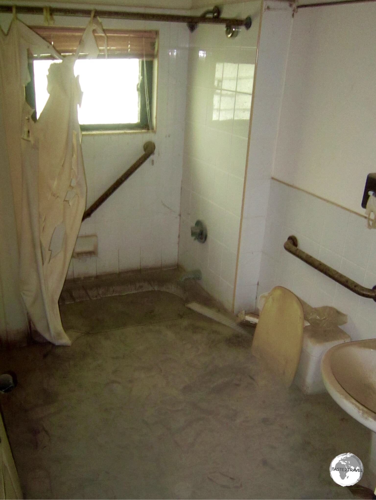 This mud and ash filled bathroom at the former Montserrat Springs hotel is definitely out of order.