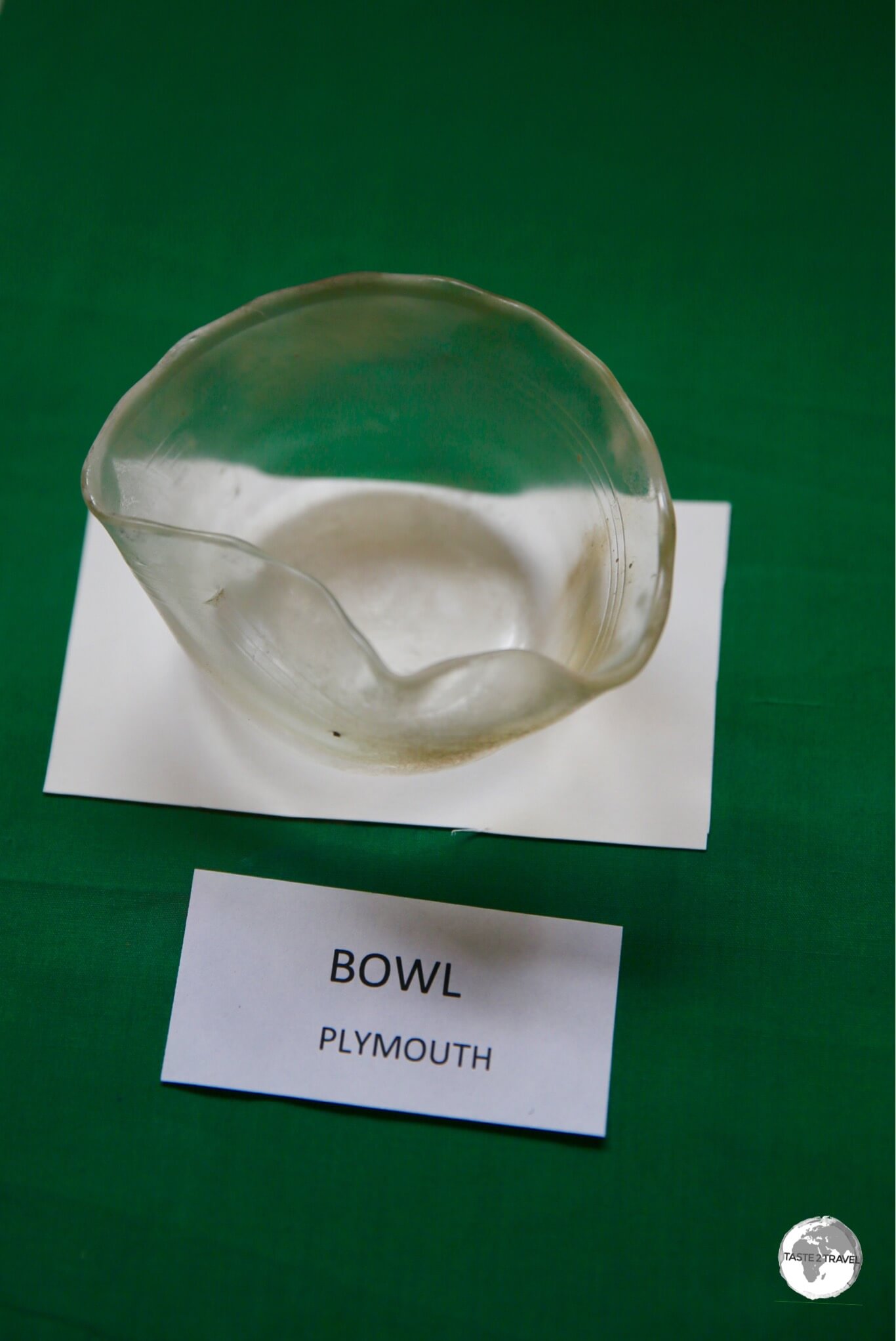 A display at the Montserrat National Trust shows a glass bowl, bent out of shape by the heat of the pyroclastic flow which devastated Plymouth.