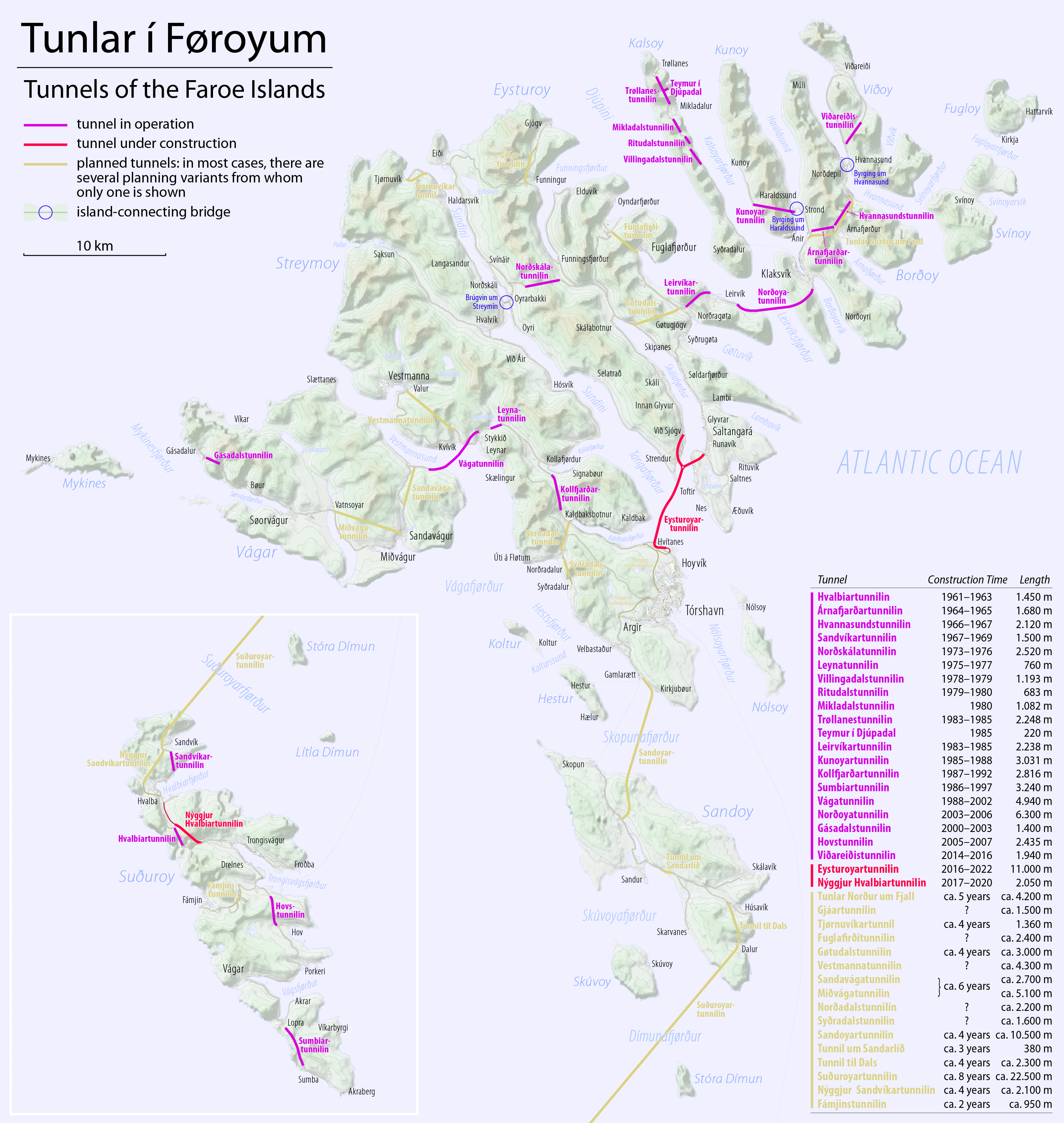 A map indicating road tunnels on the Faroe Islands.<br /> <i>Source: Wikipedia</i>