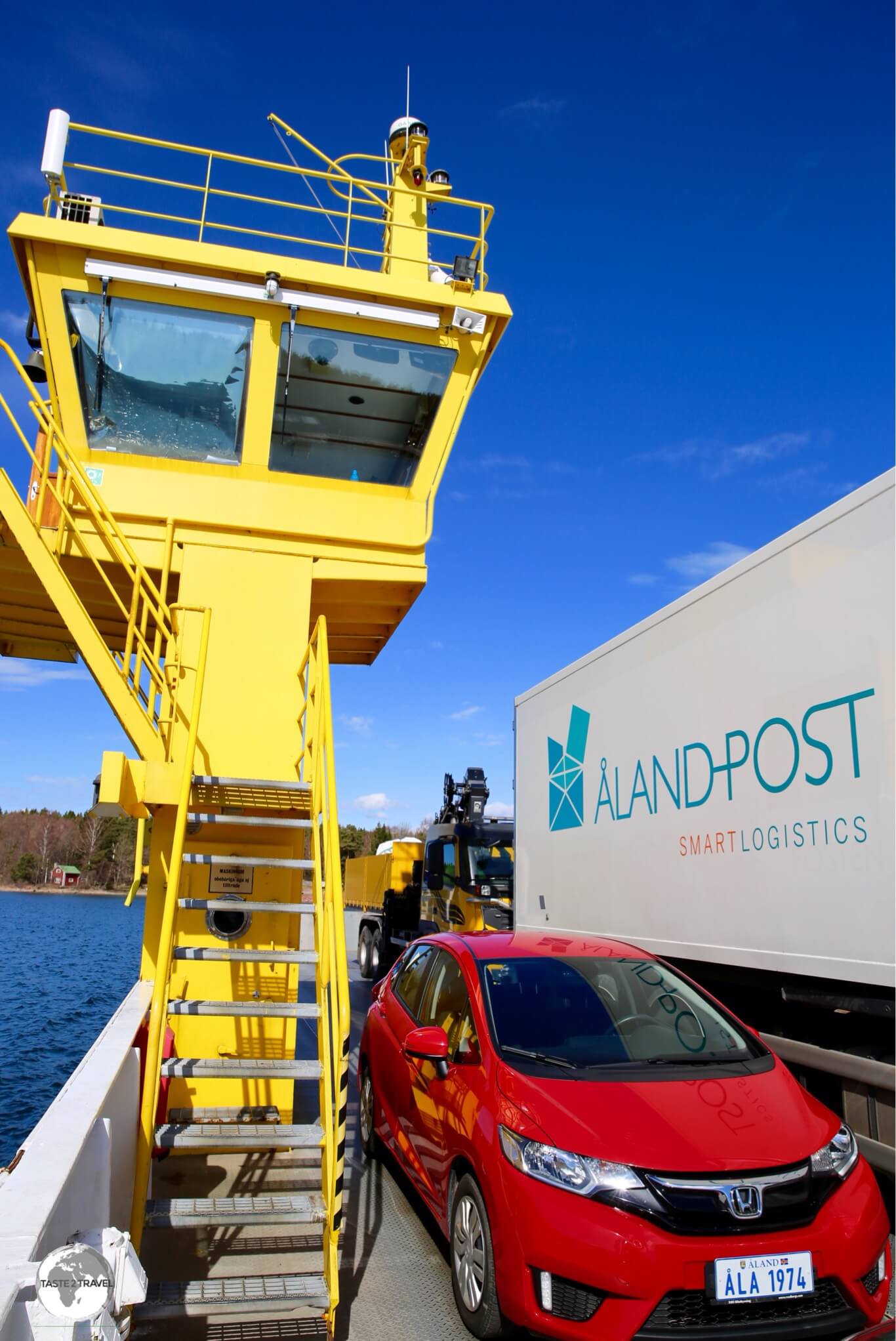 My rental car on a Cable ferry to Vårdö island.