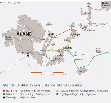 A map showing domestic ferry routes. Source: Ålandstrafiken