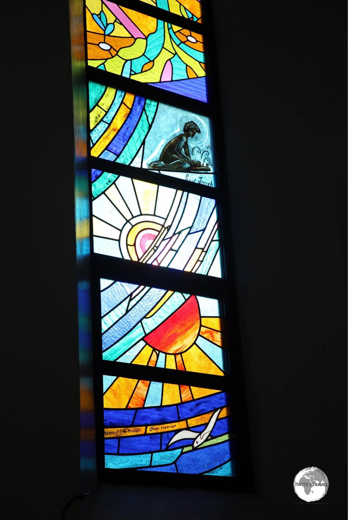 Stained-glass windows inside Papeete Catholic Cathedral. 