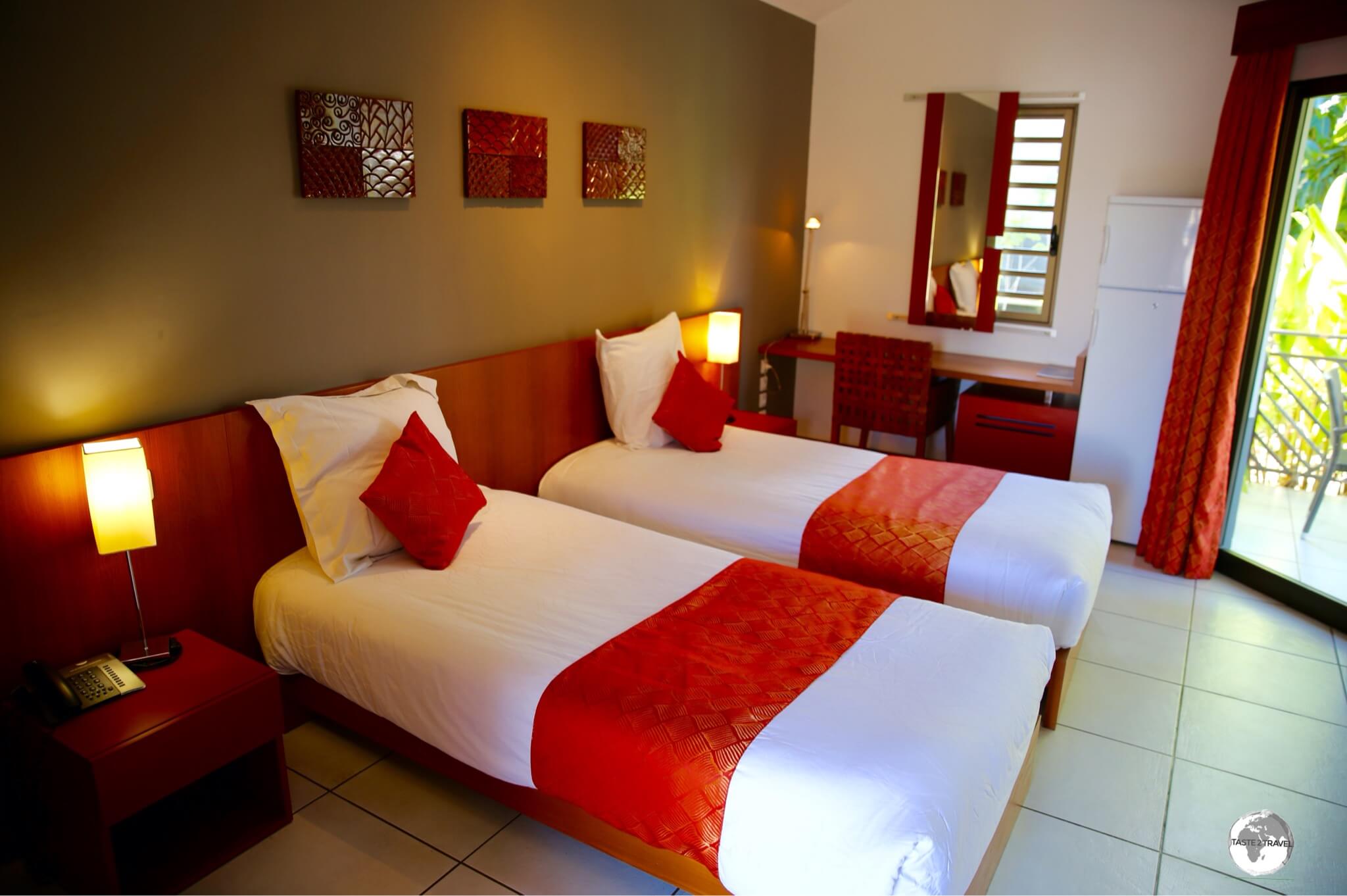 My beautiful and spacious room at La Nea hotel in Koné.