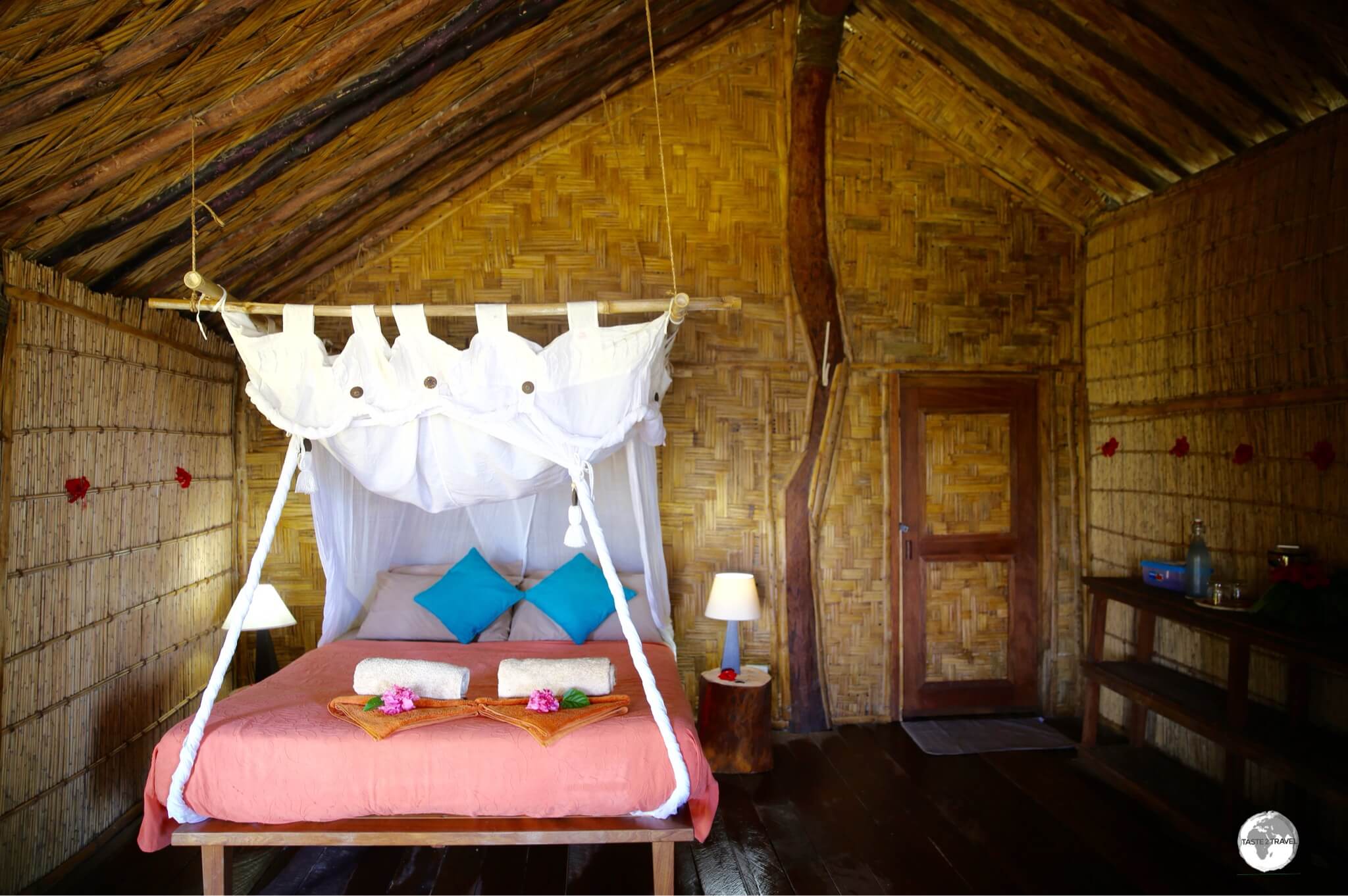 The comfortable interior of my bungalow at Friendly Beach Resort.