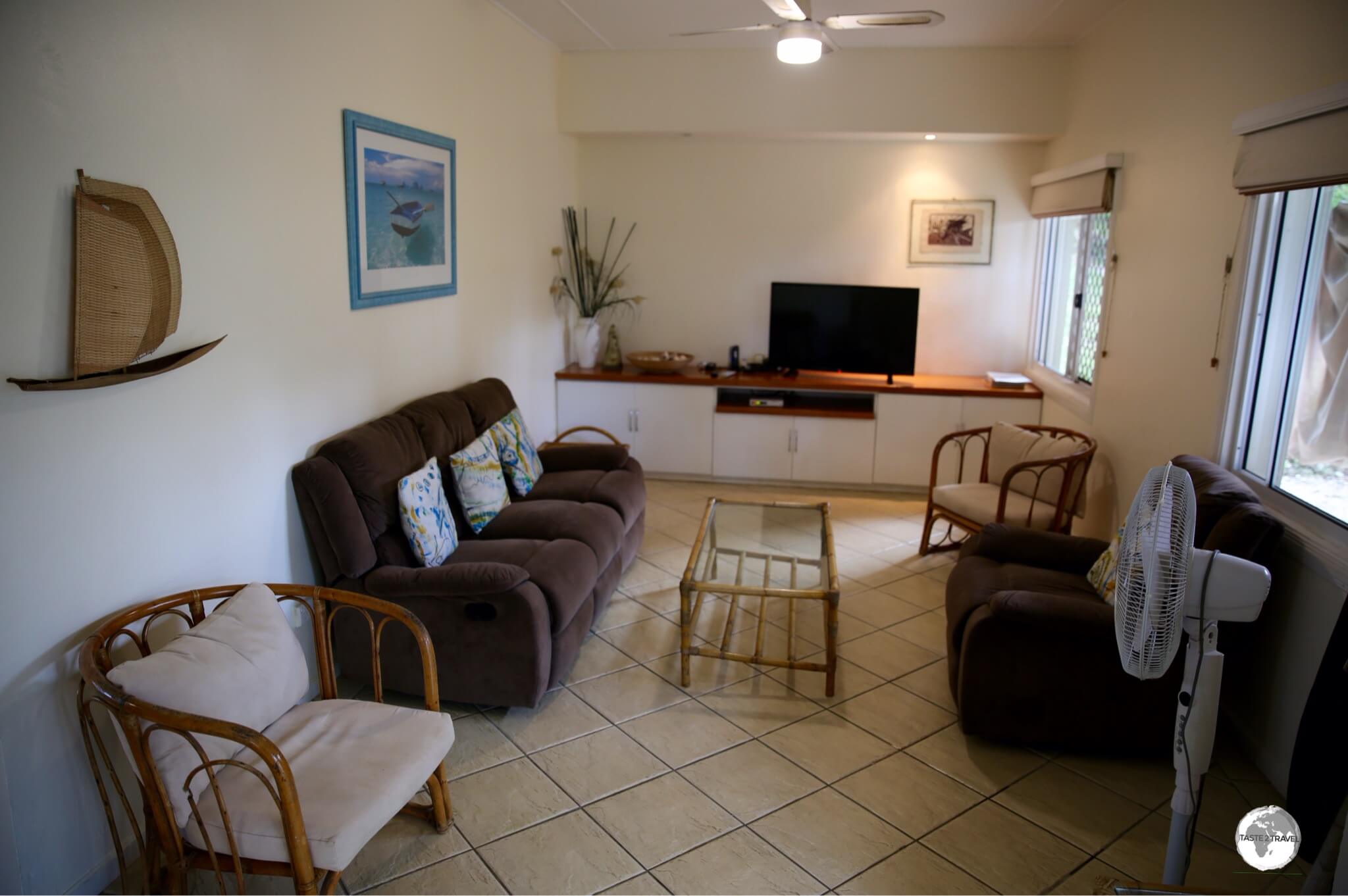 The living room in 'The Cottage' at Seachange Lodge.