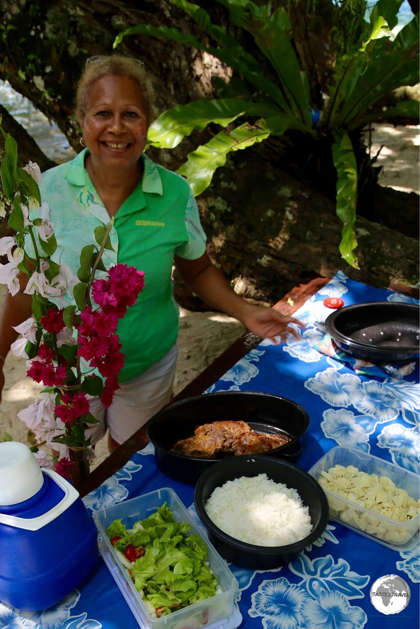 Our amazing guide, Esline Turner, preparing a delicious lunch on Malo Island.