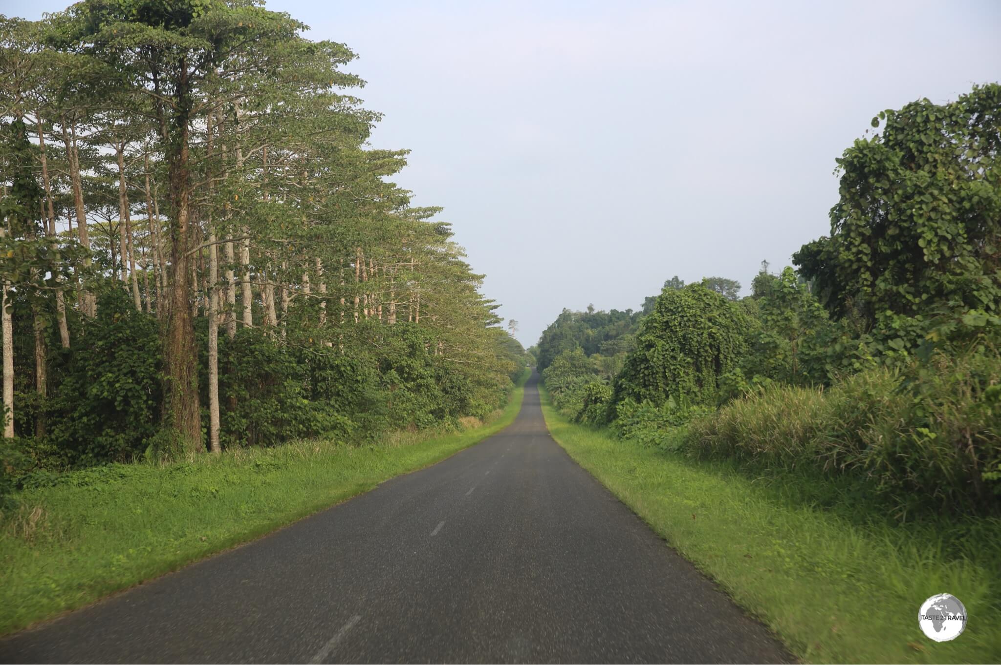 The one highway on Espiritu Santo runs along the east coast.