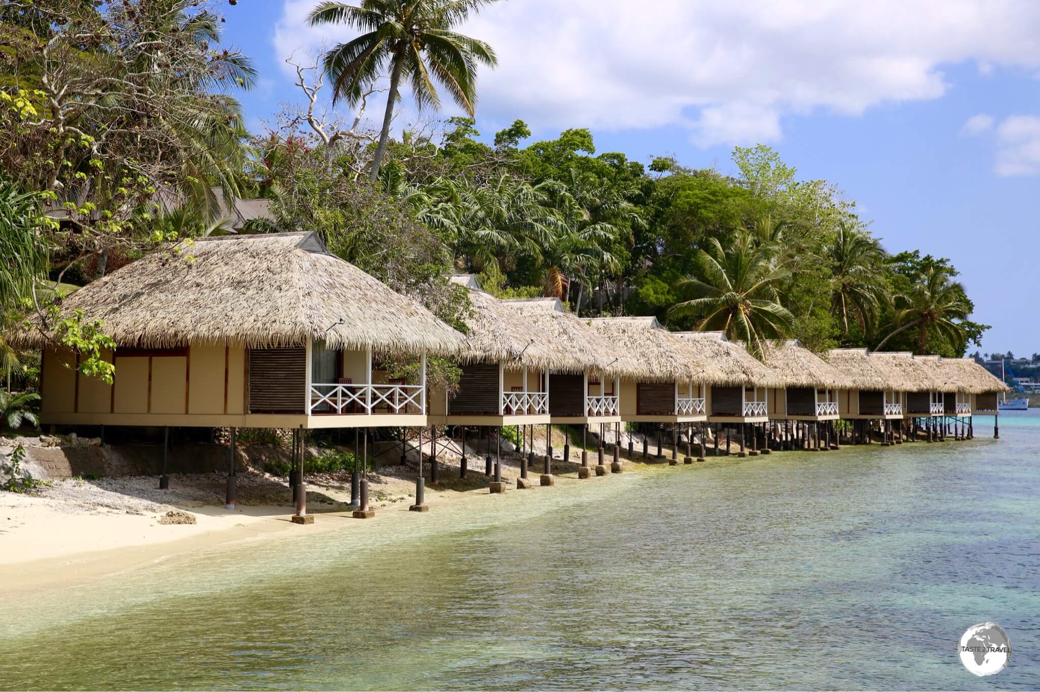 Waterfront bungalows at the private island, Iririki Resort and Spa, in Port Vila.