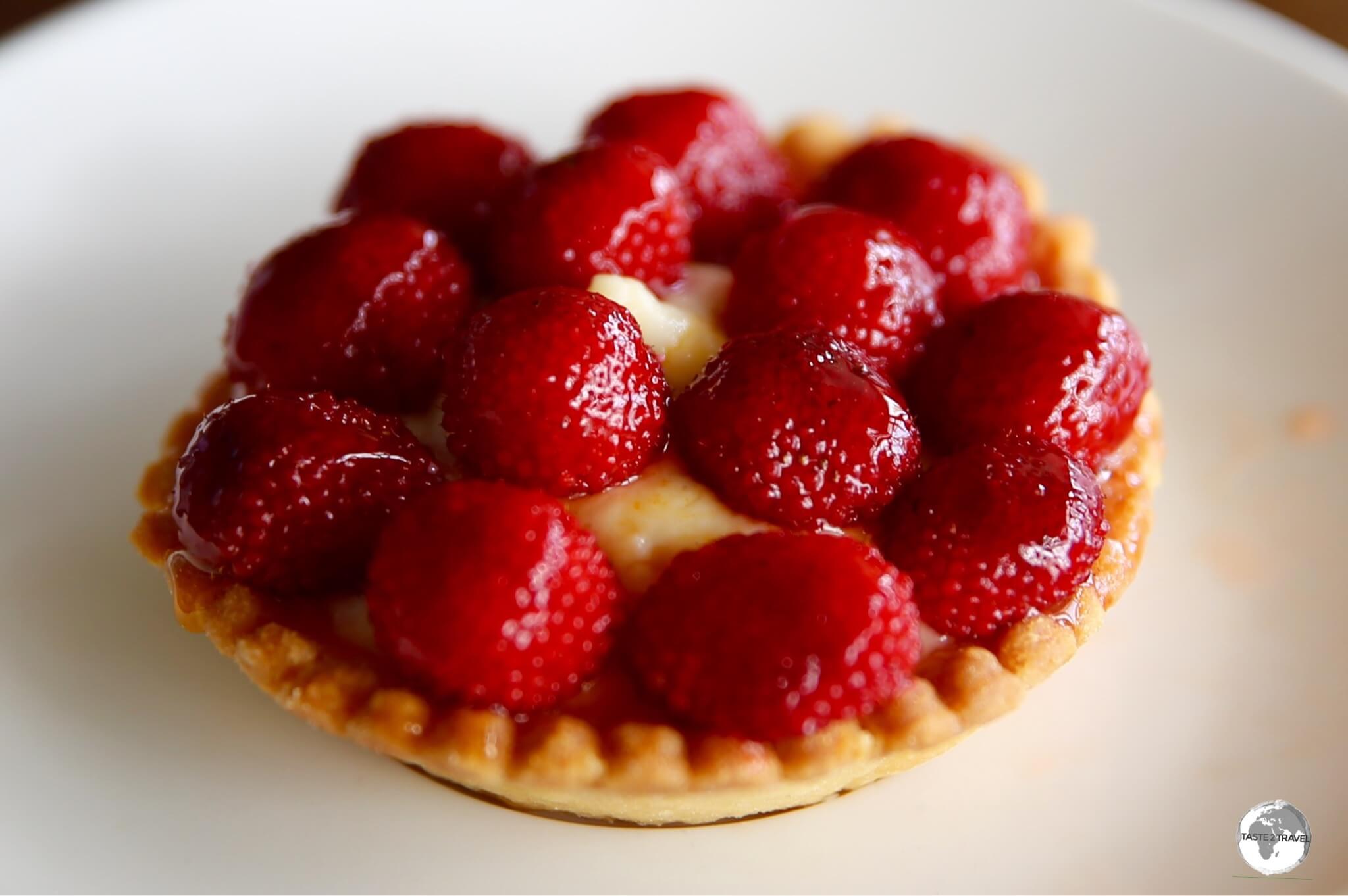 A fine Vanuatu raspberry tart made by the French pastry chief at 'Au Peche Mignon' in Port Vila.