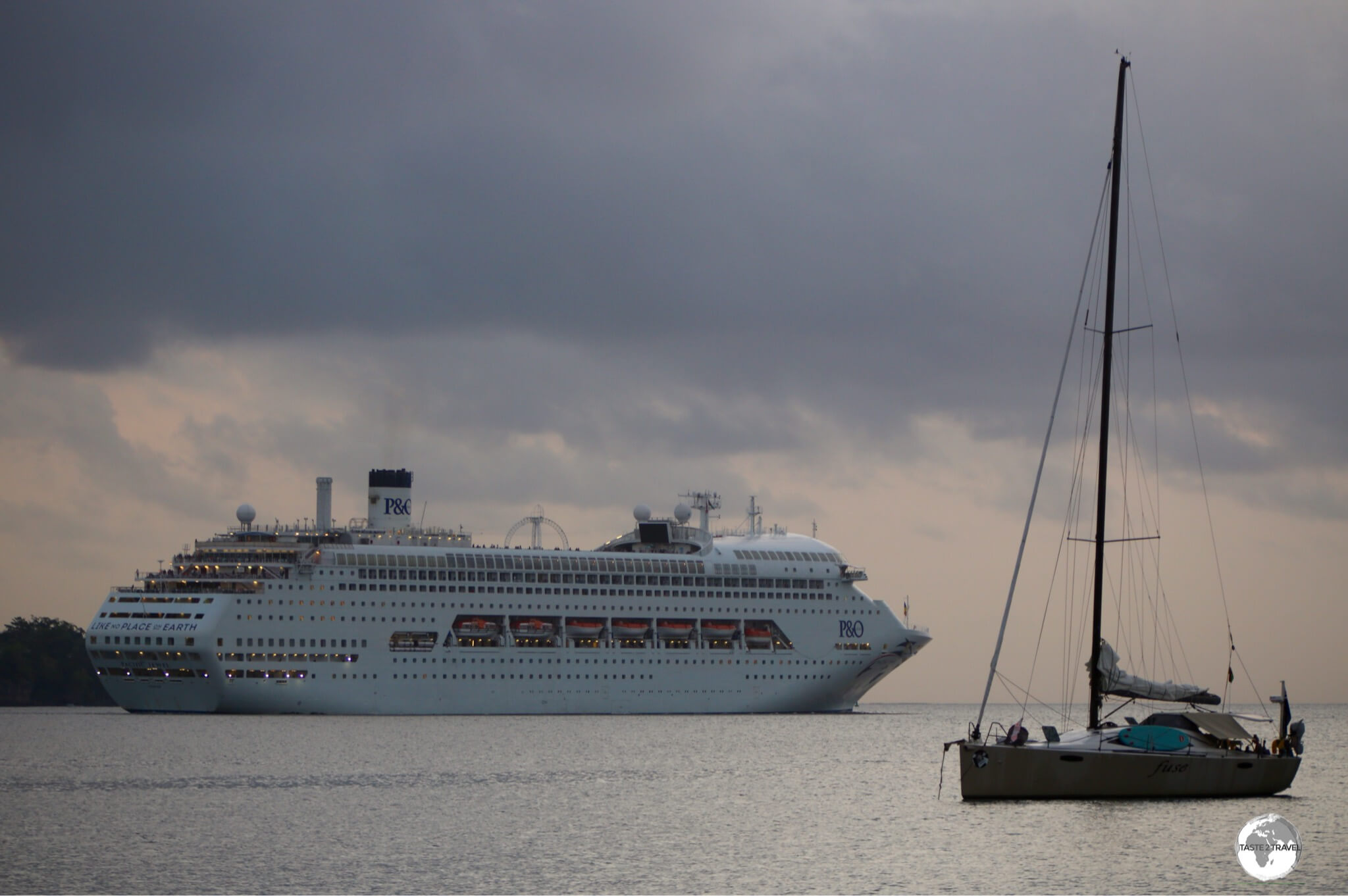 A P&O cruise ship departing Port Vila.