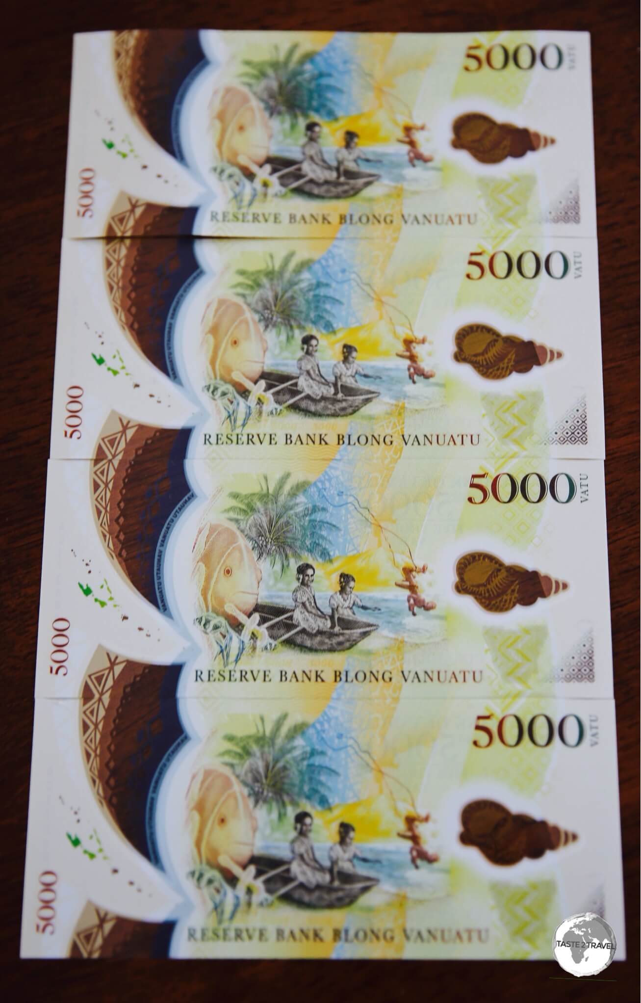 The back of the new 5,000 Vatu polymer banknote.