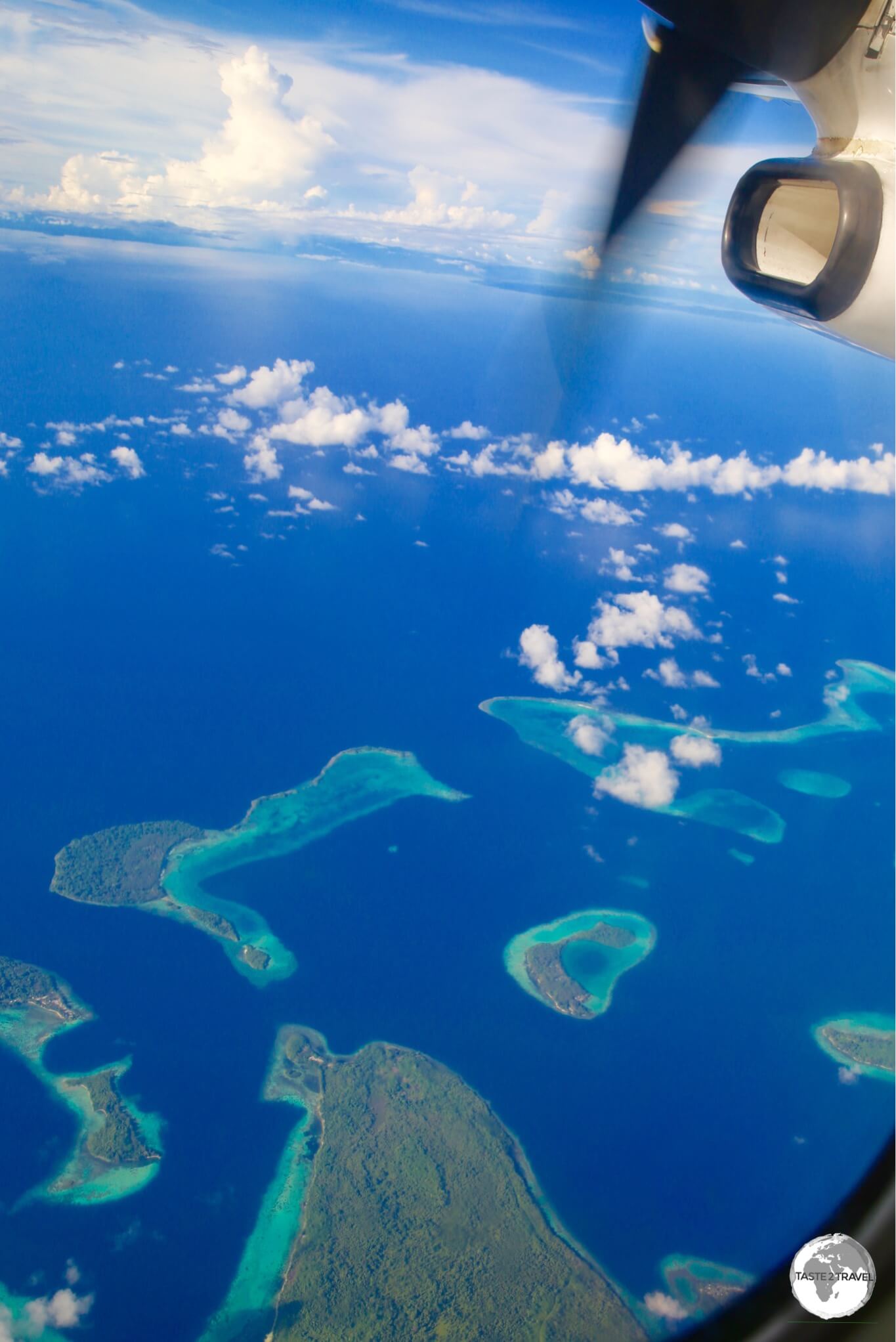 Flying over the Roviana Lagoon on approach to Munda.