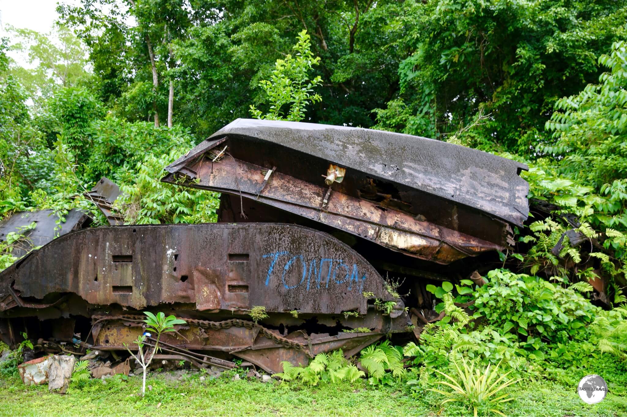 Dumped US landing boats piled up in someone's backyard.