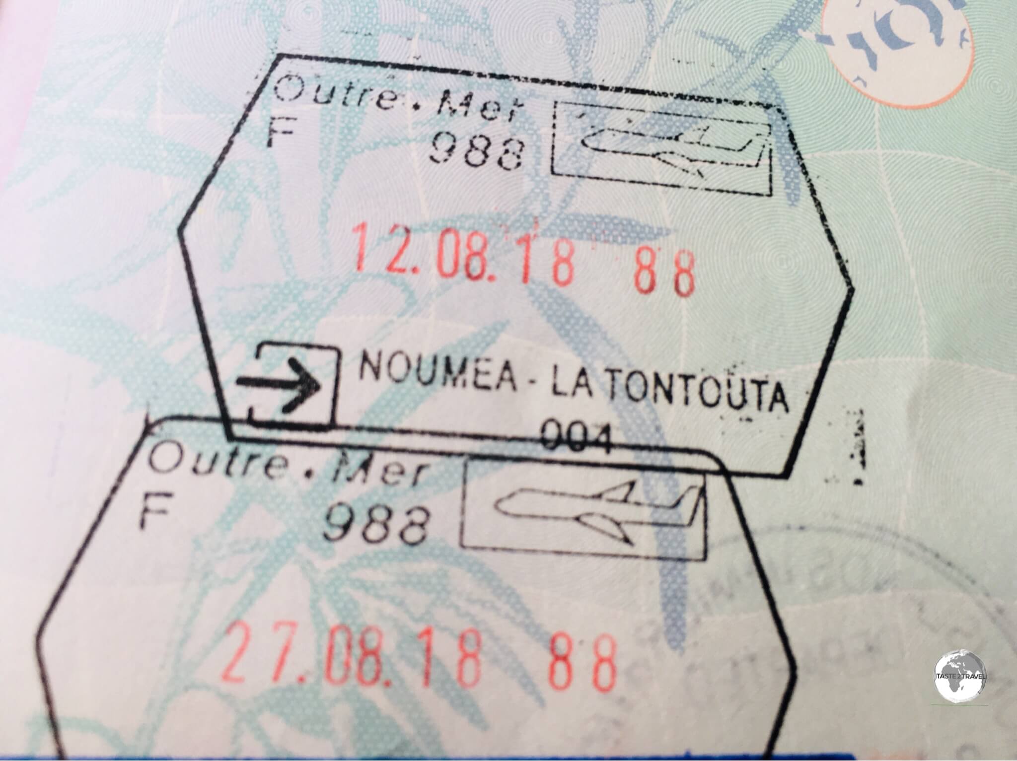 New Caledonia passport stamps.