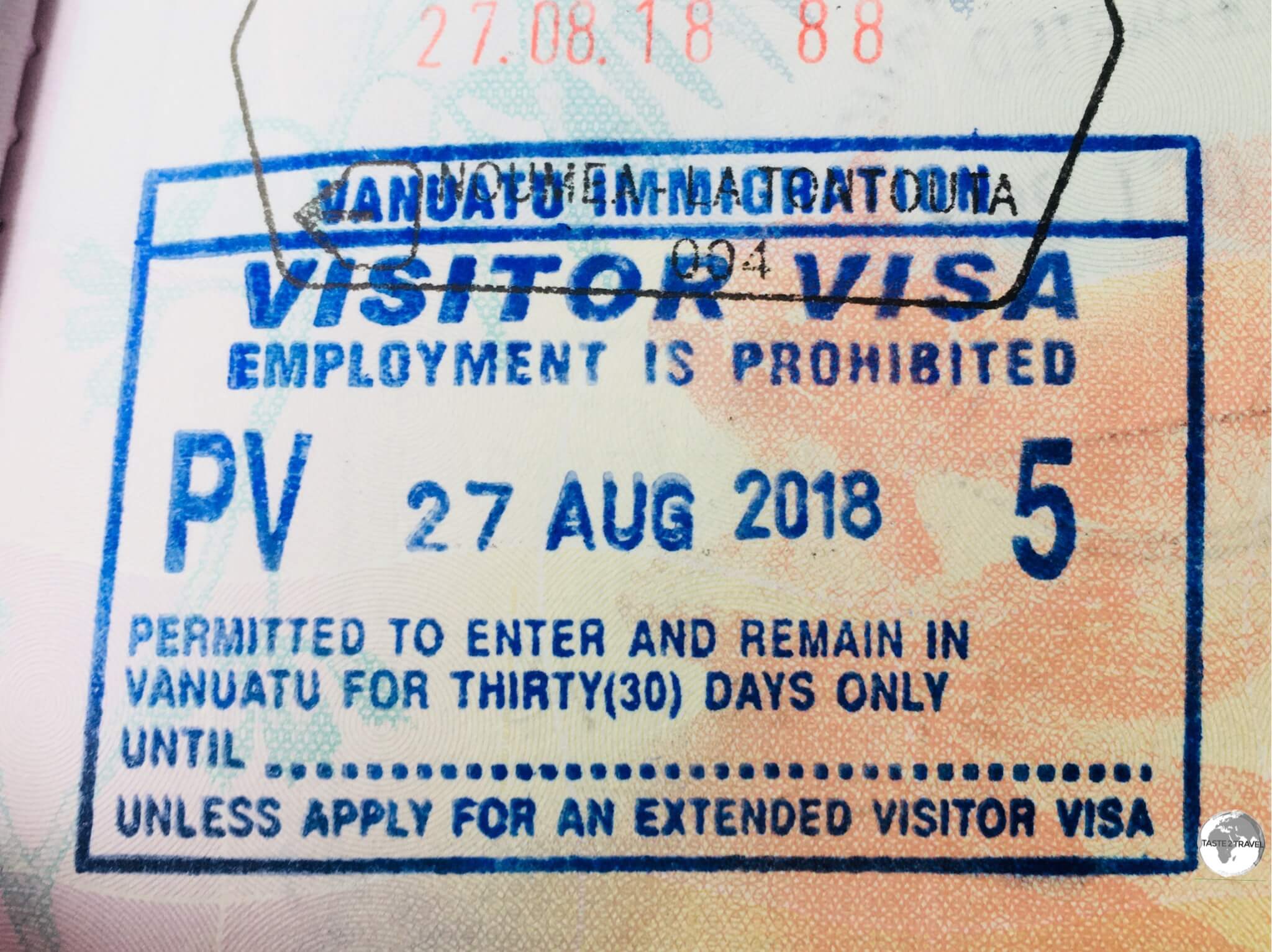 Vanuatu Passport Stamp. 