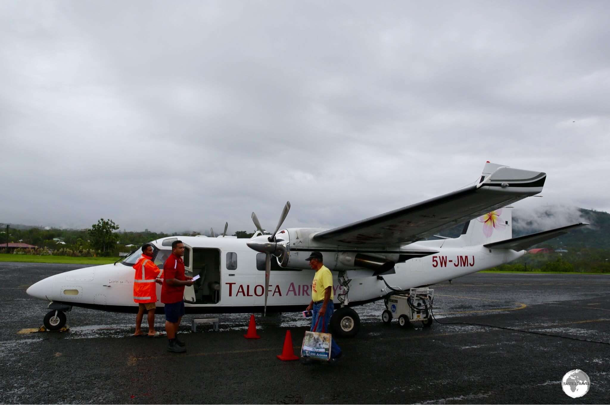 Departing from Fagali'i Airport (Samoa) for Pago Pago (American Samoa) on Talofa Airways.