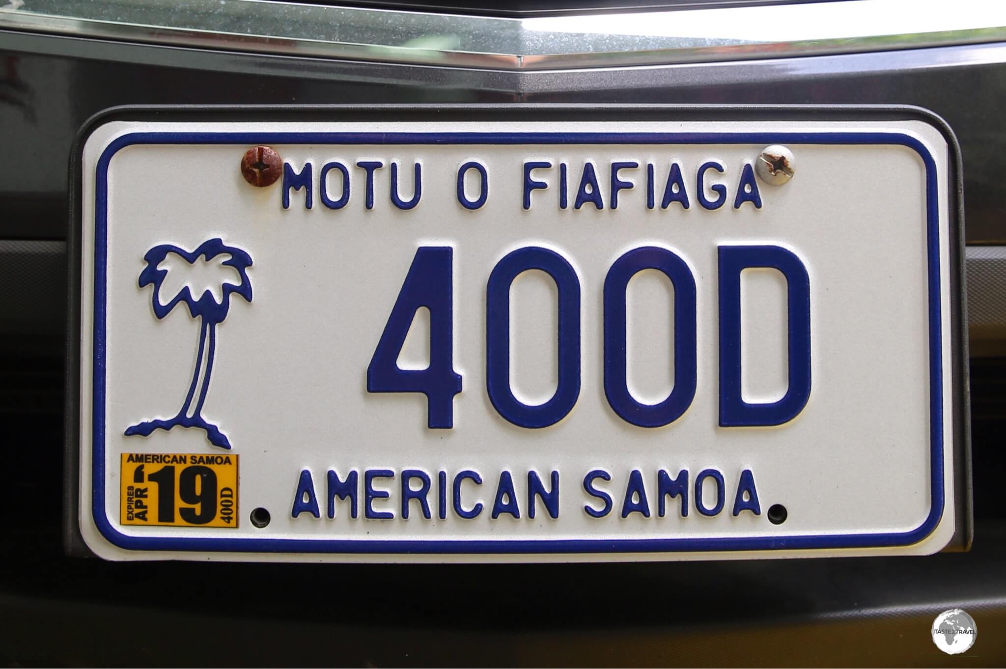 An American Samoa license plate. 