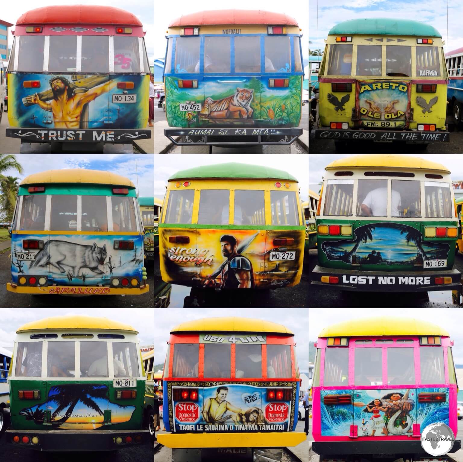 Samoa buses are adorned with fantastic artwork. 