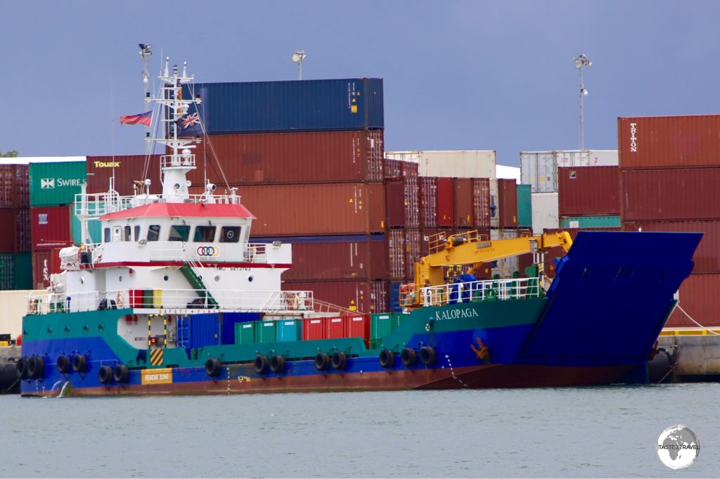 Tokelau's "MV Kalopago" cargo ship, seen here docked at Apia harbour.