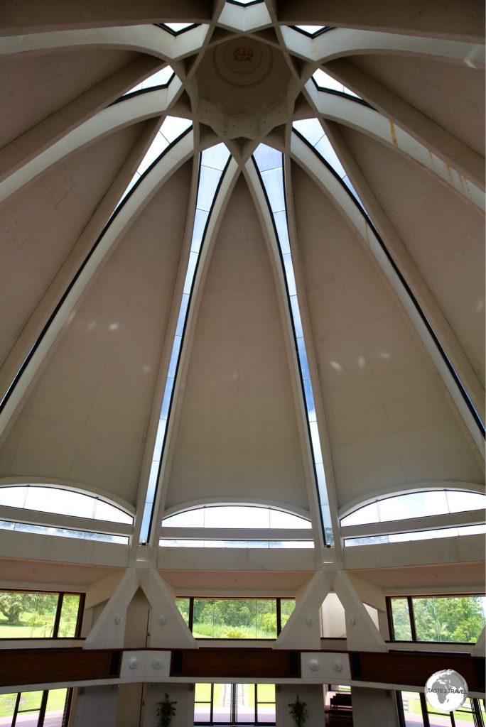 The striking interior of the Baha’i Temple.