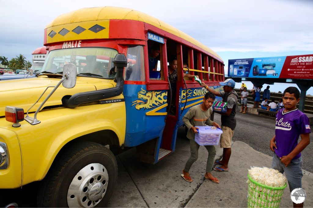 Food vendors at the bus terminal in Apia.