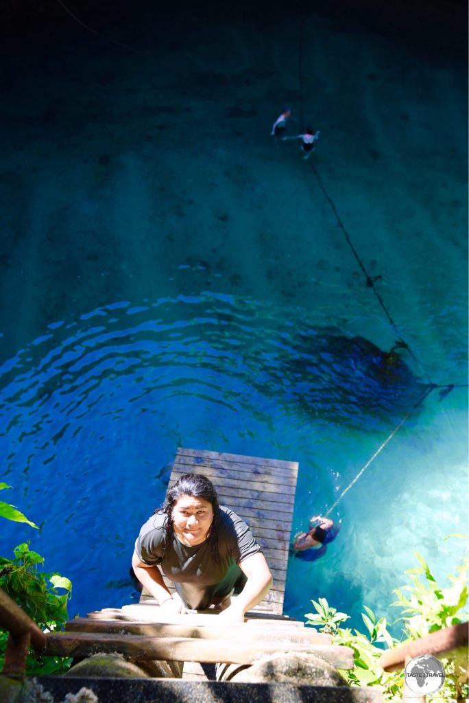 The 20 m long, slippery, wooden ladder can be a confronting experience for anyone who is afraid of heights.