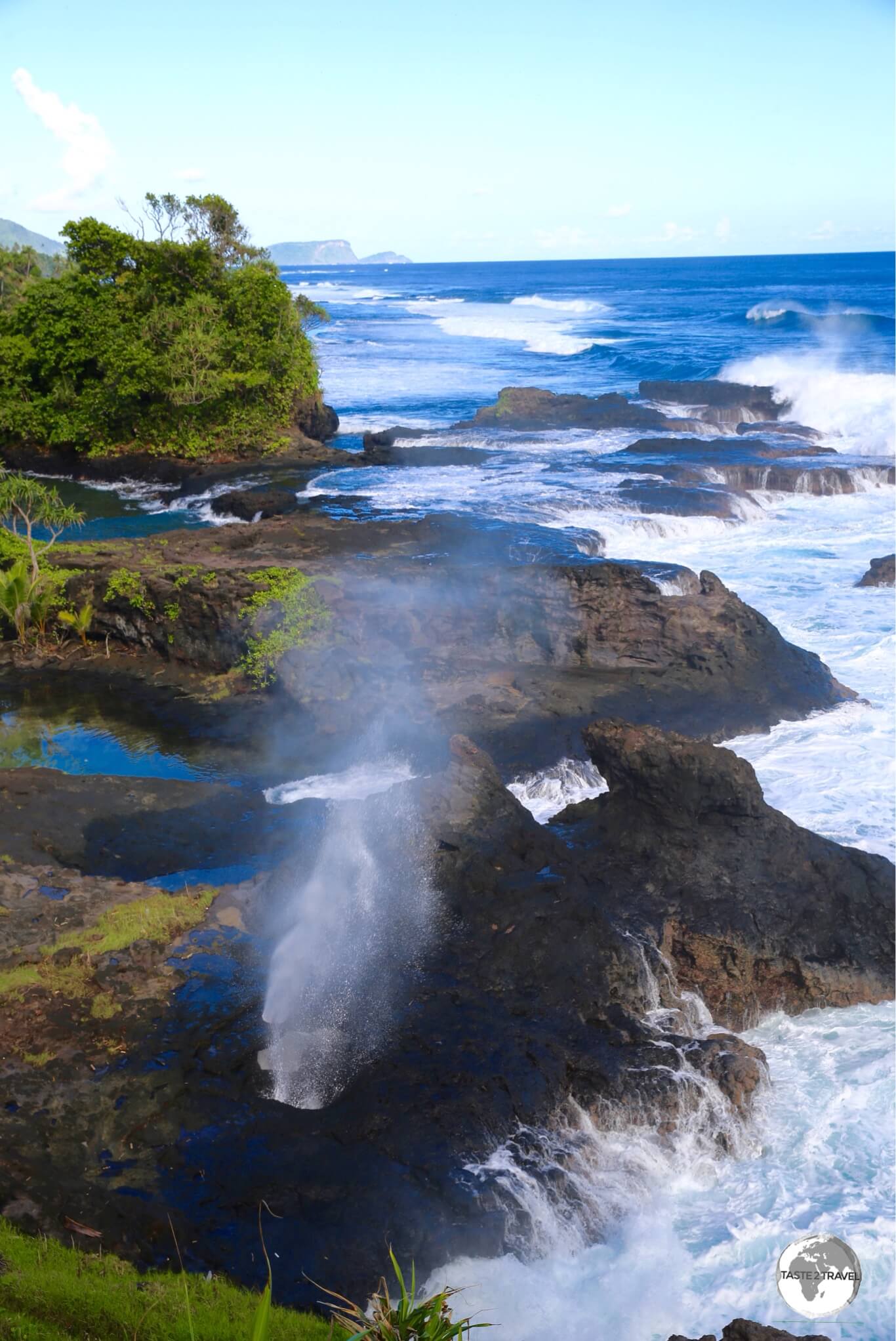 A blowhole on the beach in front of To Sua.