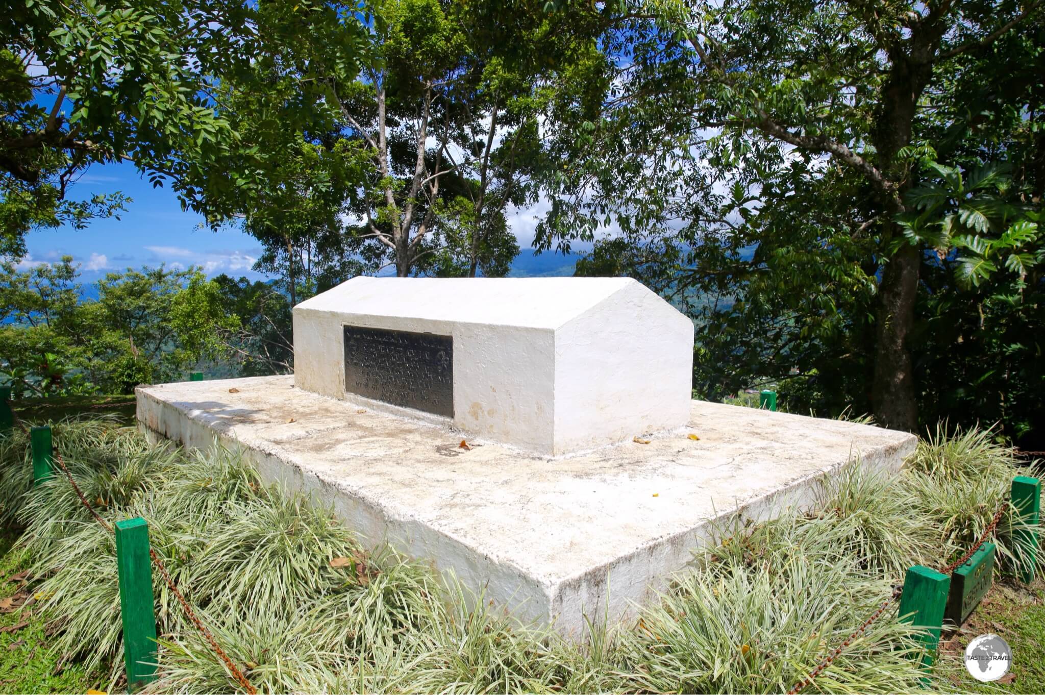 The tomb of Robert Louis Stevenson lies on the summit of Mount Vaea, overlooking Apia and the Pacific Ocean.