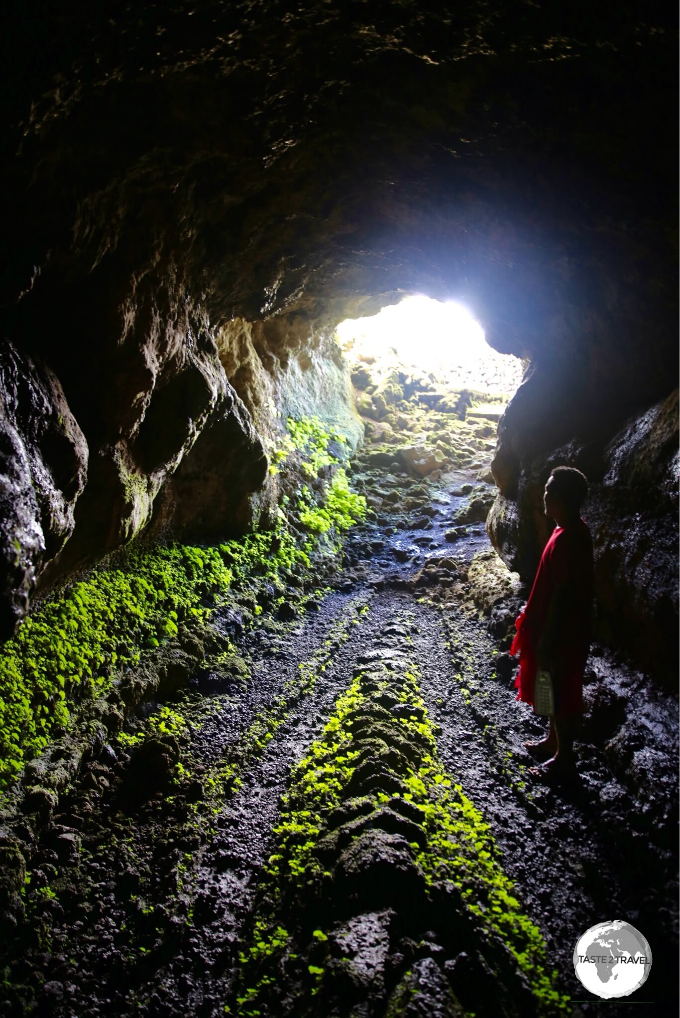 Exploring Peapea Cave, which is a 1-km long lava tube, with my guide Mati.