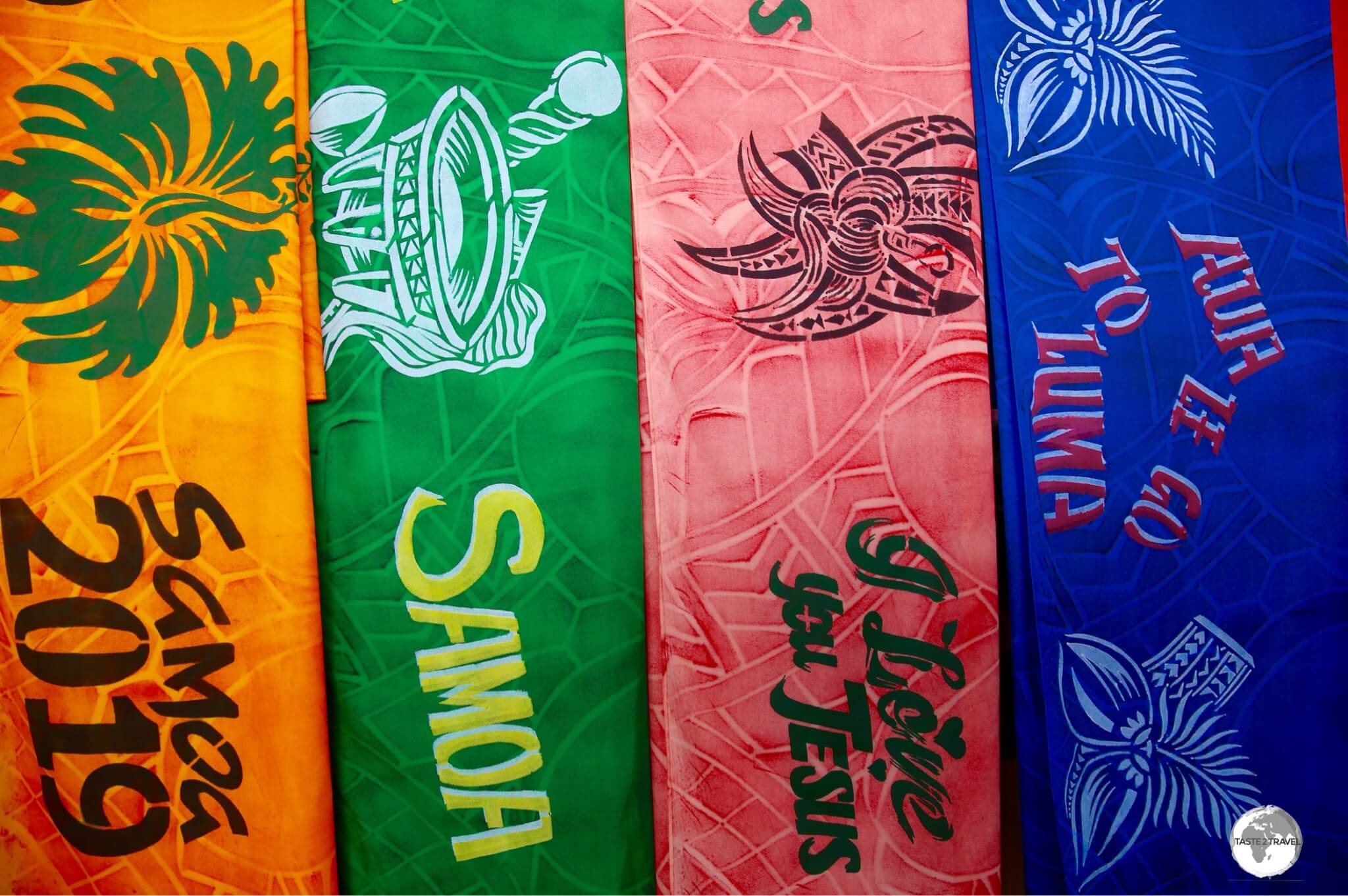 Souvenir Lavalava's on sale at the Fugalei market.