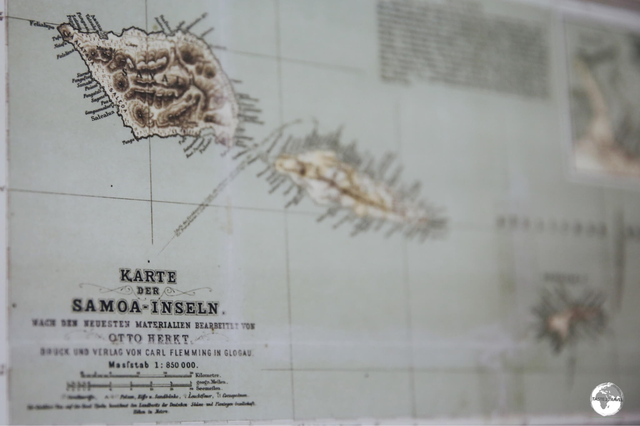 An old German map of Samoa which is on display at the Museum of Samoa in Apia. 