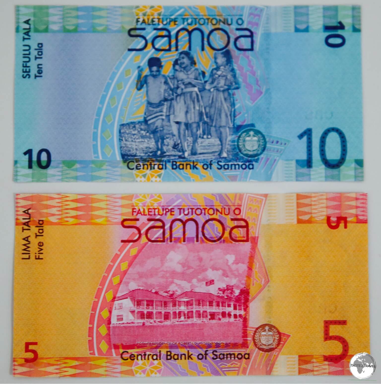 Samoan 5 and 10 Tala bank notes - rear view.