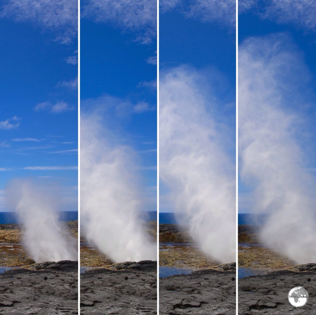 A photo sequence showing the lifecycle of a Alofaaga blowhole.