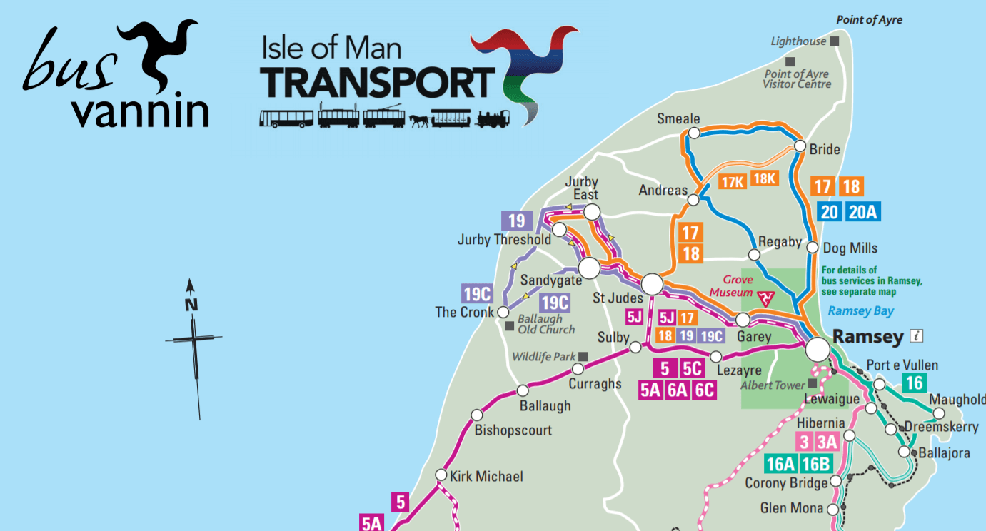 Isle of Man Bus Route Map. 