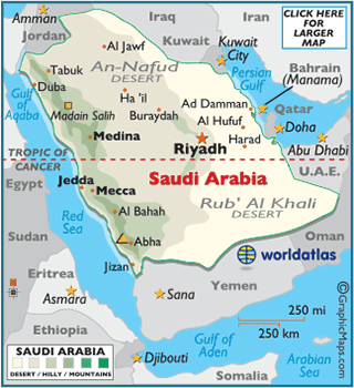 With a land area of 2.15 million km², Saudia Arabia is the 12th largest country in the world.