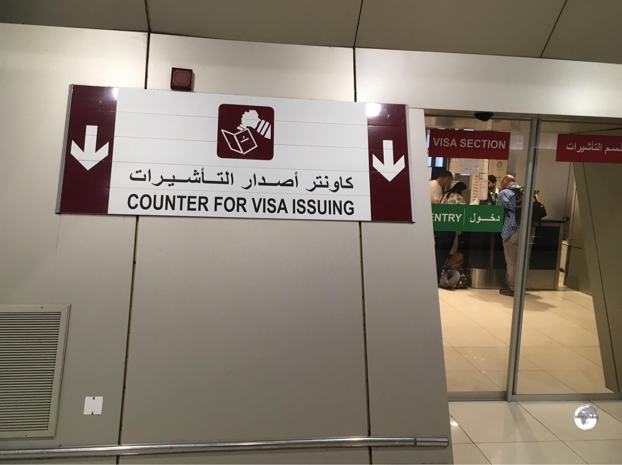 The 'Visa on Arrival' office, which is located next to gate 21 inside, terminal 1.