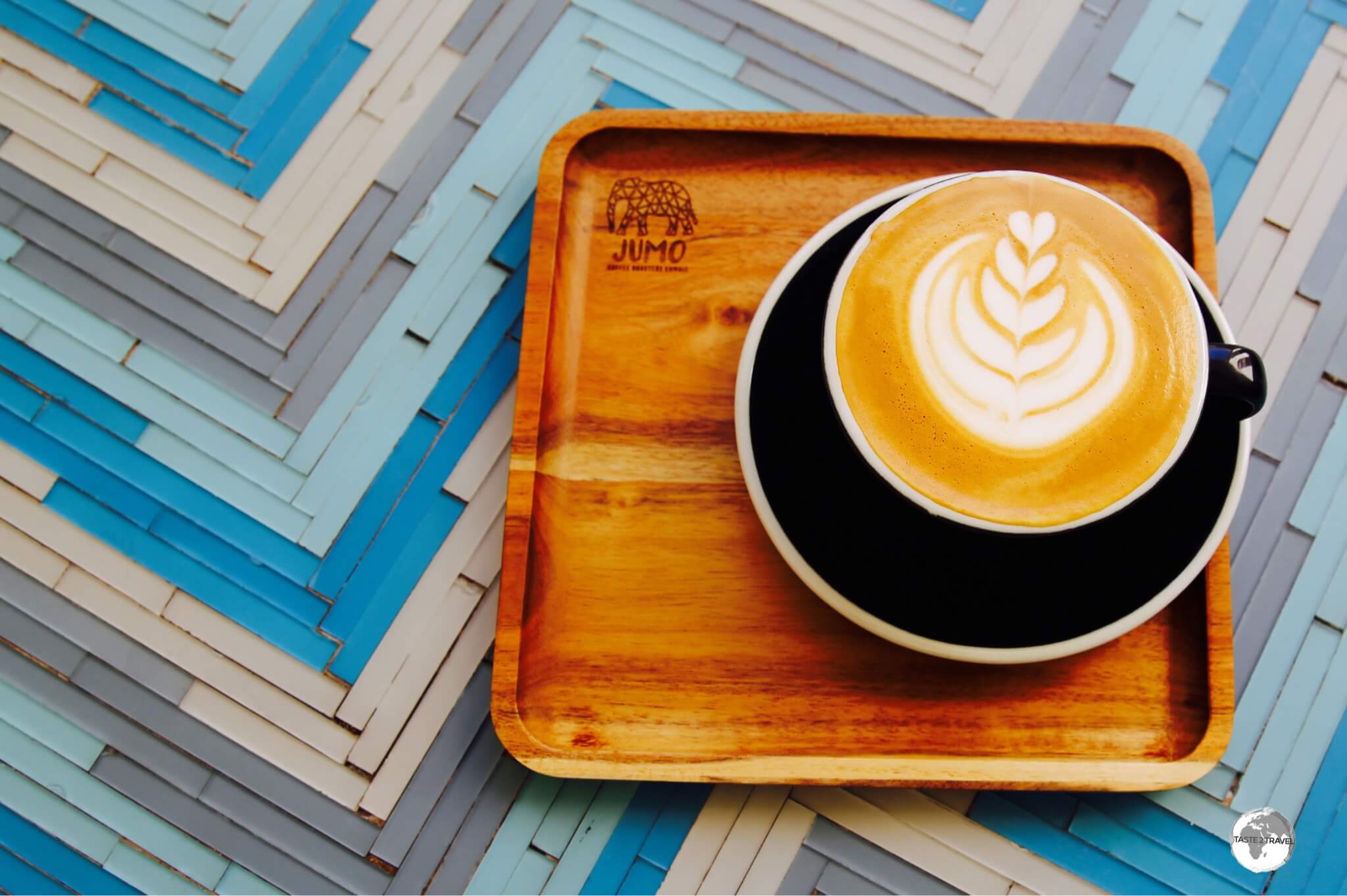 A divine café latte served at Jumo Coffee Roasters.