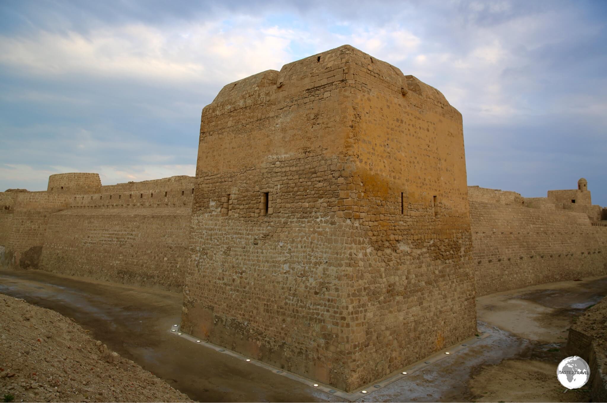 A view of Bahrain fort at dusk.