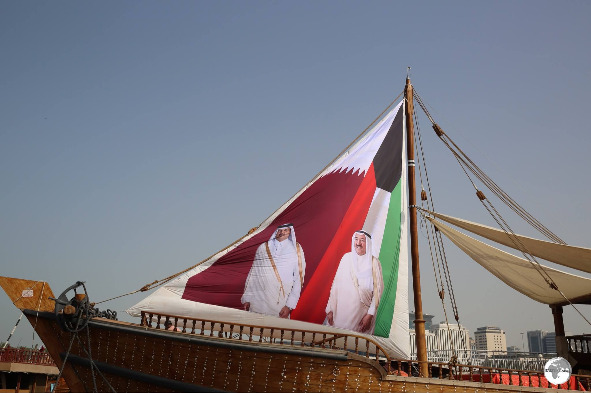 A sail on a dhow in Doha harbour shows the comradery shared between the Emirs of Kuwait and Qatar. 