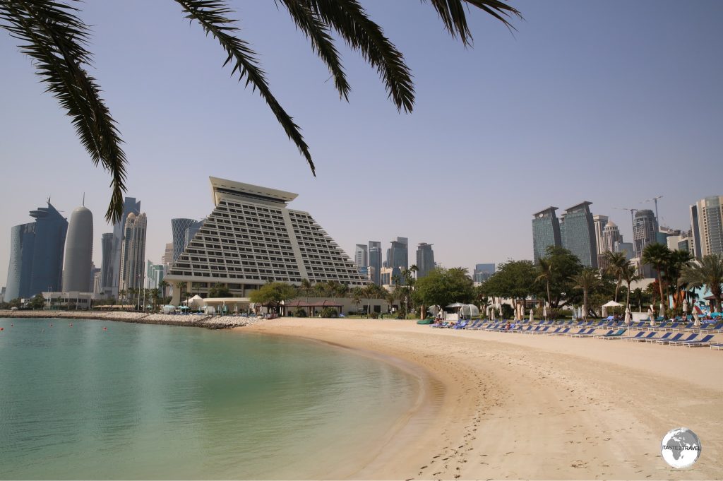 The private beach at the Sheraton Grand Resort.