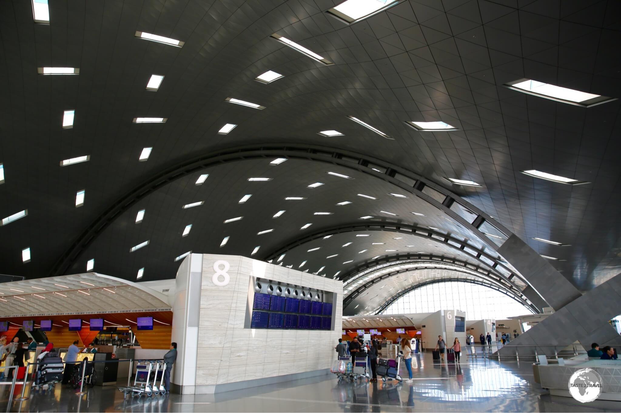 The departure hall of Hamid International Airport. 