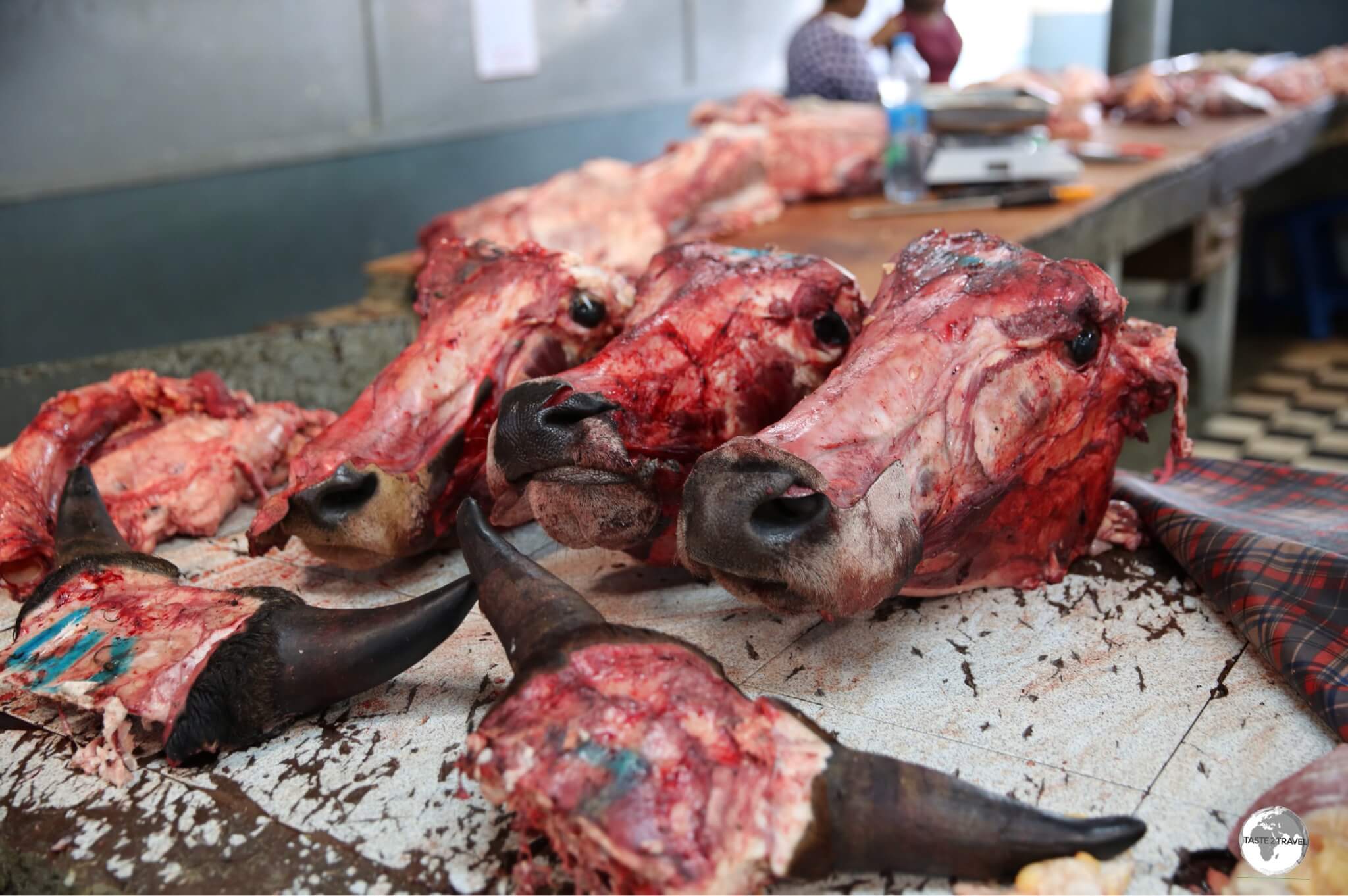 Anyone for a cow's head? The meat market is not the ideal place for vegetarians. 